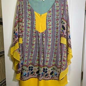 Umgee Multicolor Floral Blouse with Yellow Accents